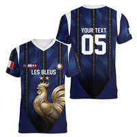Custom France Football Women V-Neck T-Shirt Gallic Rooster Luxury Sport Style