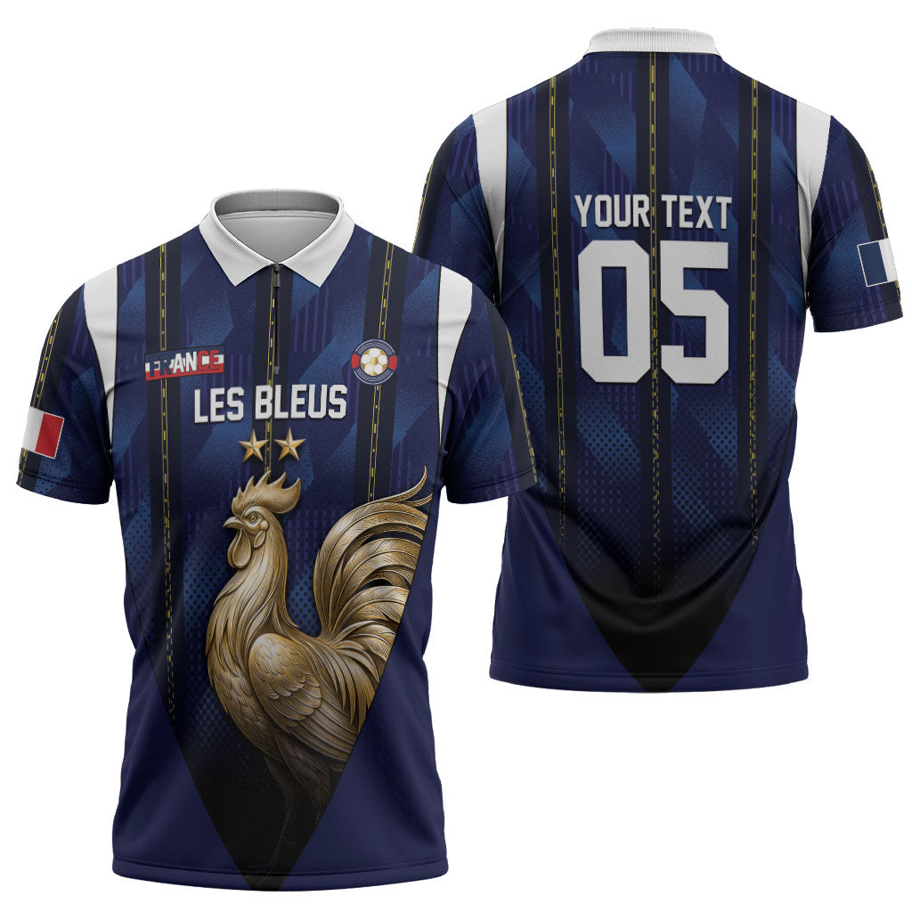 Custom France Football Zipper Polo Shirt Gallic Rooster Luxury Sport Style