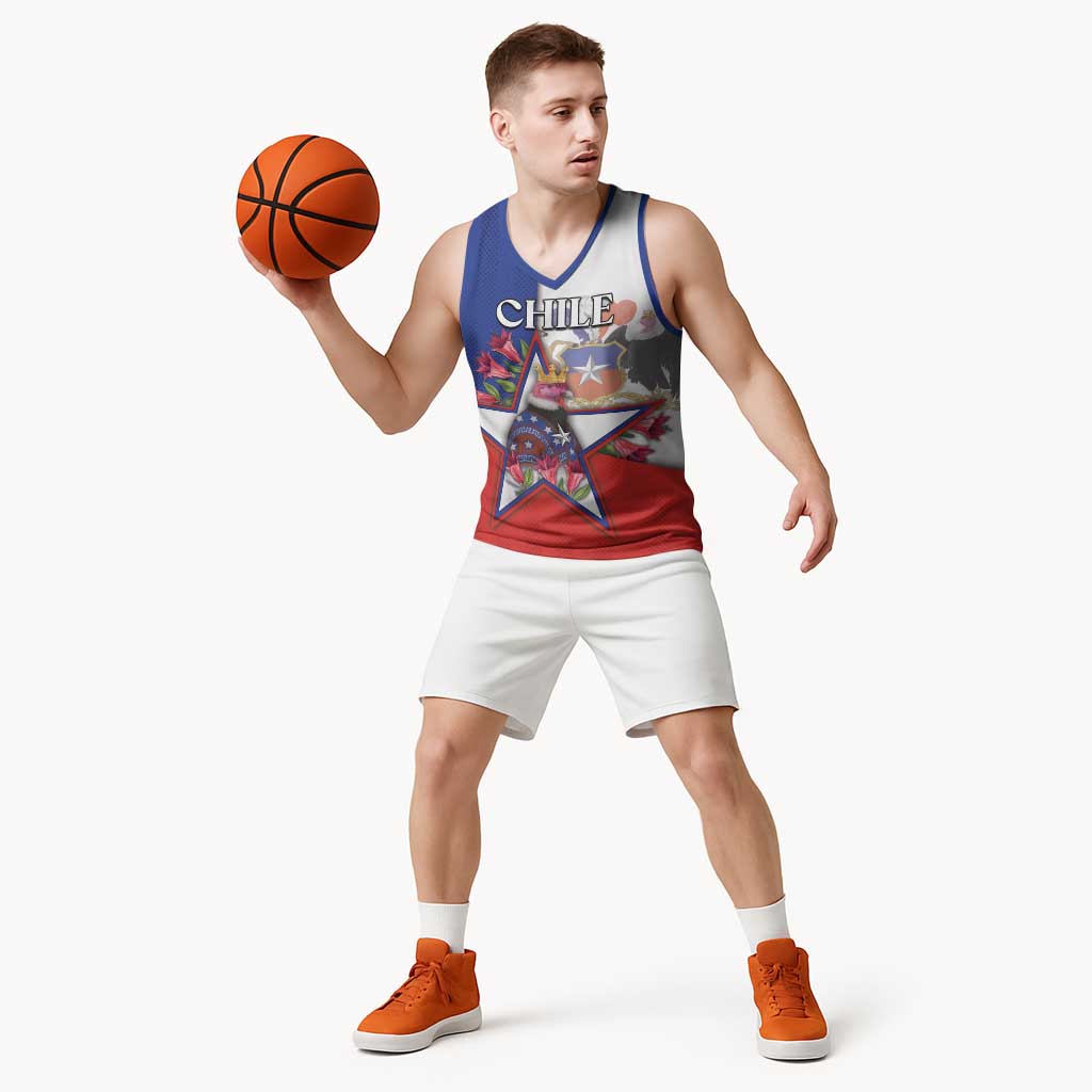 Personalized Chile Basketball Jersey Andean Condor With Chilean Bellflower - Wonder Print Shop