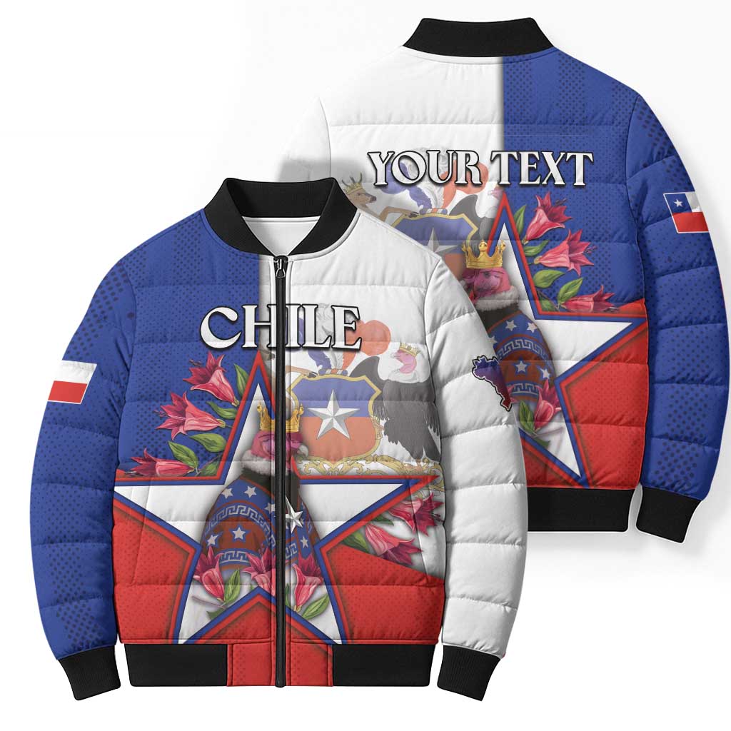 Personalized Chile Bomber Puffer Jacket Andean Condor With Chilean Bellflower - Wonder Print Shop