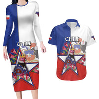 Personalized Chile Couples Matching Long Sleeve Bodycon Dress and Hawaiian Shirt Andean Condor With Chilean Bellflower - Wonder Print Shop