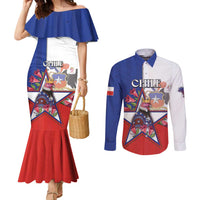 Personalized Chile Couples Matching Mermaid Dress and Long Sleeve Button Shirt Andean Condor With Chilean Bellflower - Wonder Print Shop