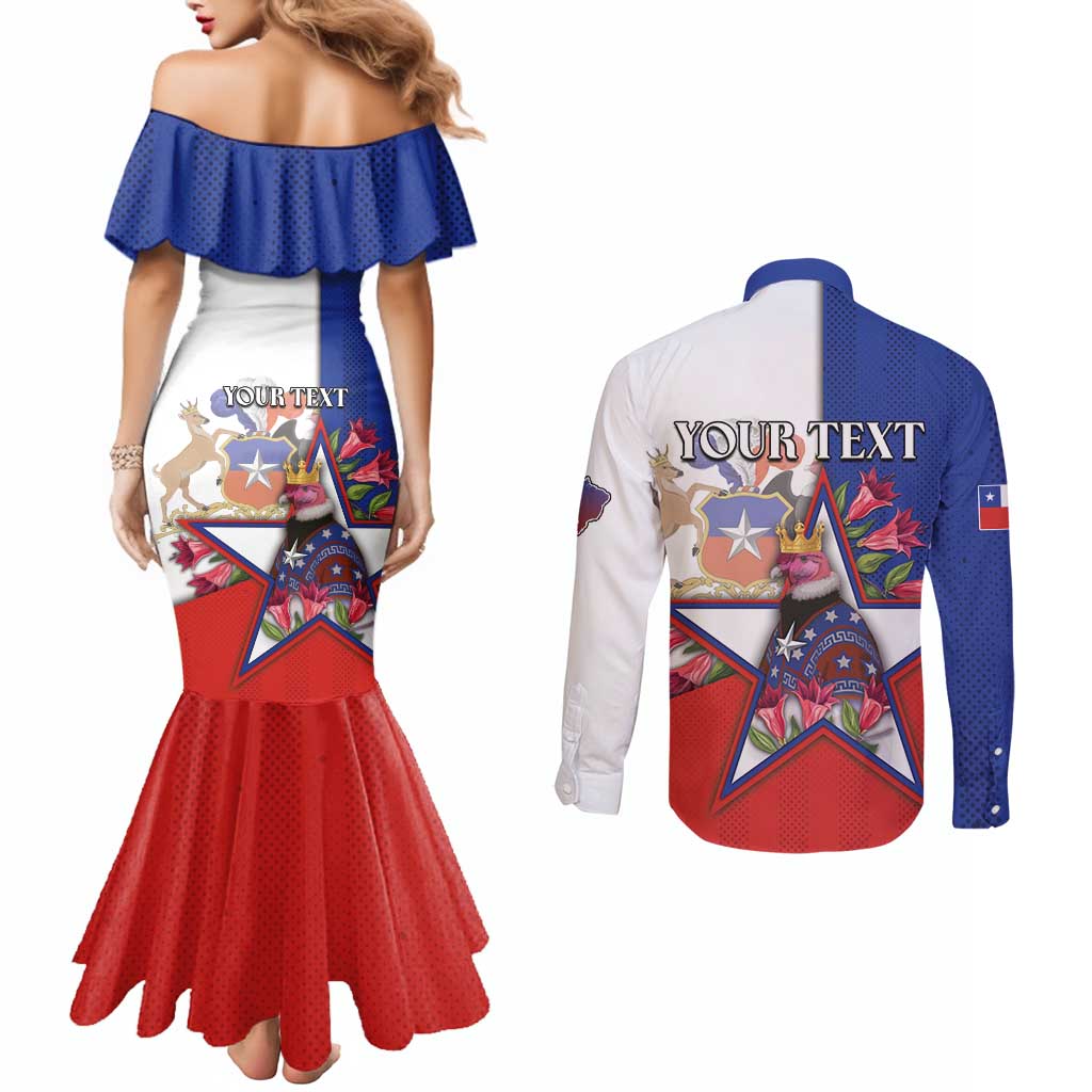 Personalized Chile Couples Matching Mermaid Dress and Long Sleeve Button Shirt Andean Condor With Chilean Bellflower - Wonder Print Shop