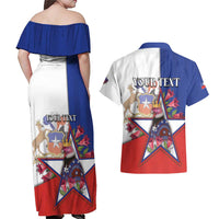 Personalized Chile Couples Matching Off Shoulder Maxi Dress and Hawaiian Shirt Andean Condor With Chilean Bellflower - Wonder Print Shop