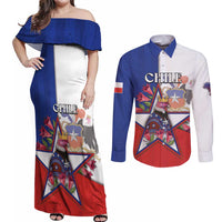 Personalized Chile Couples Matching Off Shoulder Maxi Dress and Long Sleeve Button Shirt Andean Condor With Chilean Bellflower - Wonder Print Shop