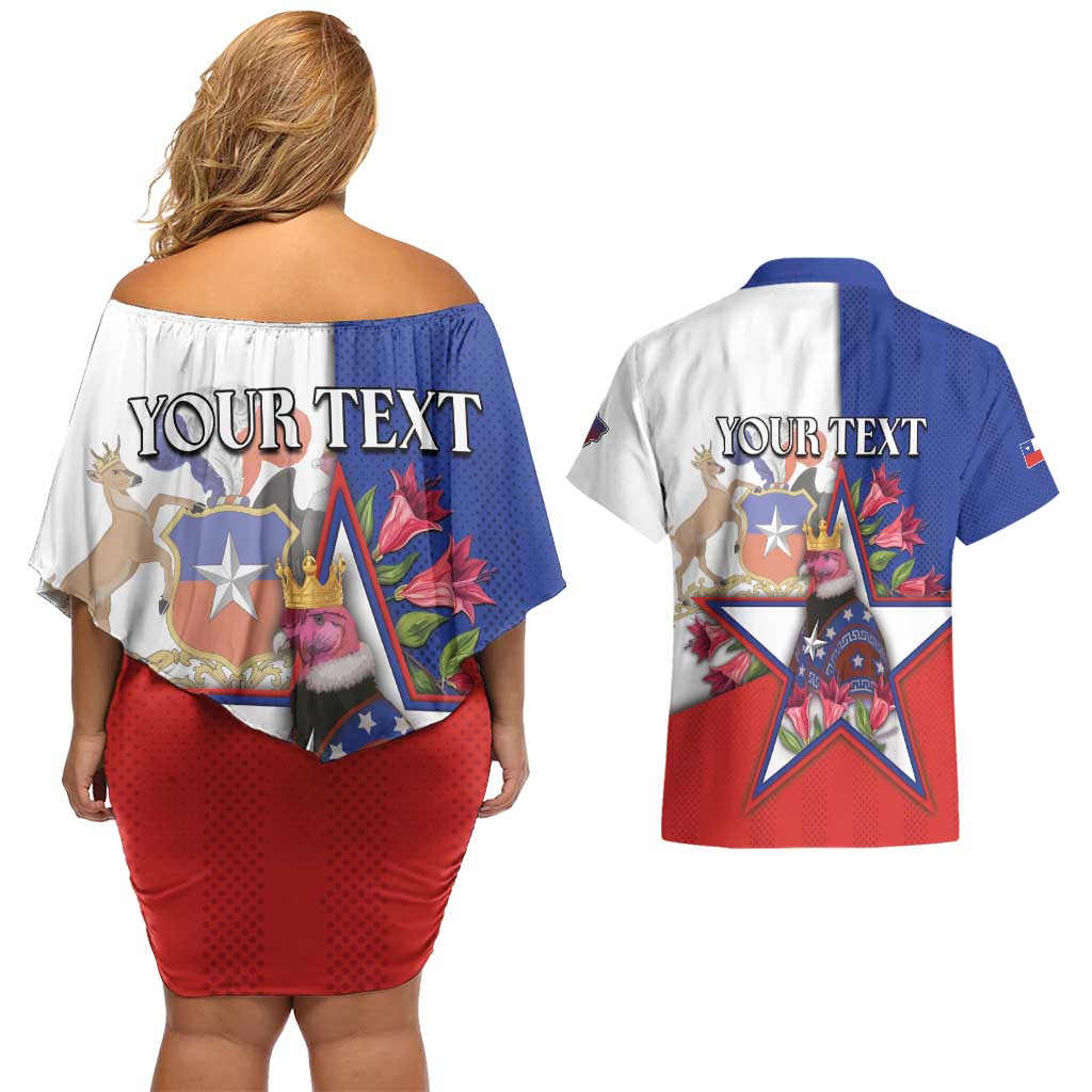 Personalized Chile Couples Matching Off Shoulder Short Dress and Hawaiian Shirt Andean Condor With Chilean Bellflower - Wonder Print Shop