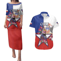 Personalized Chile Couples Matching Puletasi and Hawaiian Shirt Andean Condor With Chilean Bellflower - Wonder Print Shop