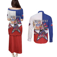 Personalized Chile Couples Matching Puletasi and Long Sleeve Button Shirt Andean Condor With Chilean Bellflower - Wonder Print Shop