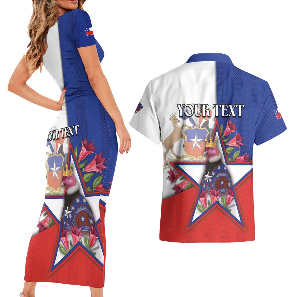 Personalized Chile Couples Matching Short Sleeve Bodycon Dress and Hawaiian Shirt Andean Condor With Chilean Bellflower - Wonder Print Shop