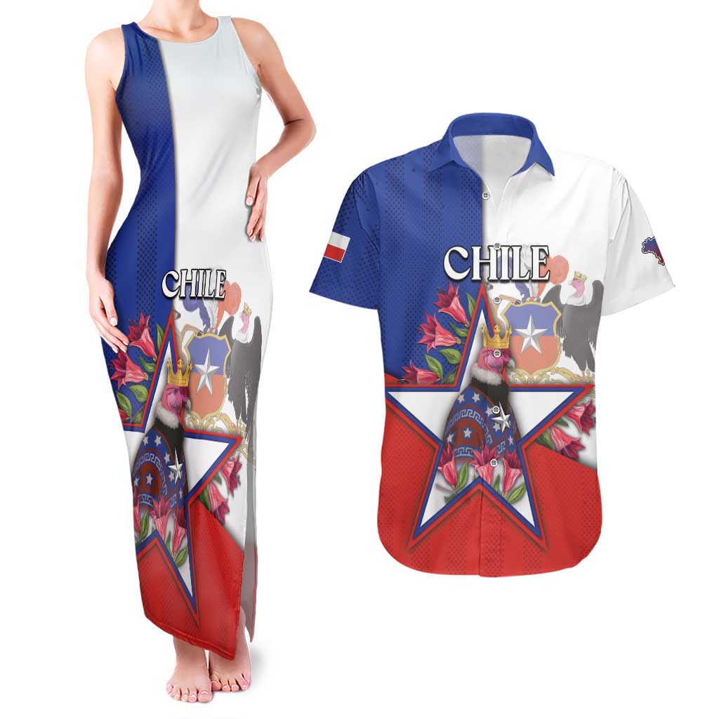 Personalized Chile Couples Matching Tank Maxi Dress and Hawaiian Shirt Andean Condor With Chilean Bellflower - Wonder Print Shop