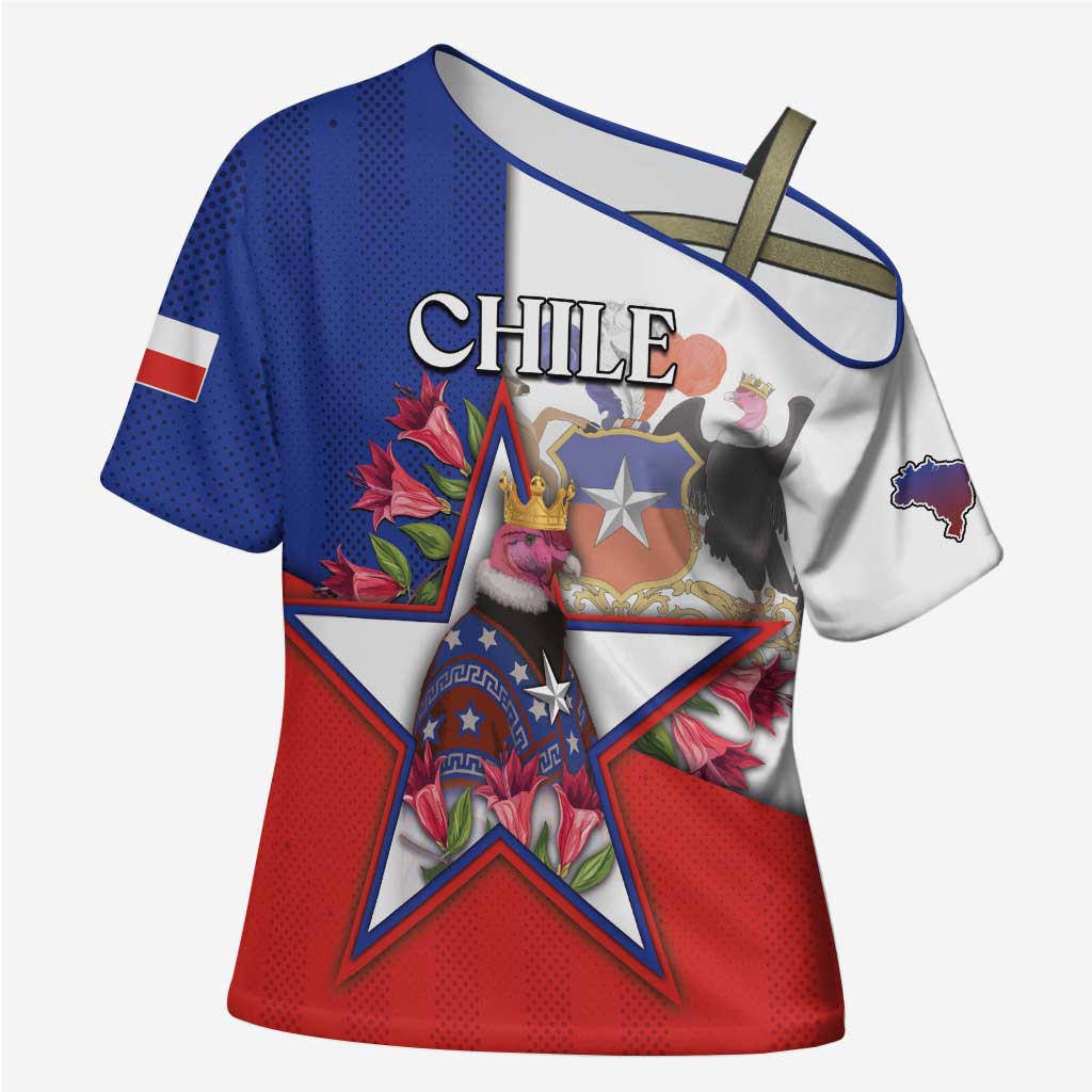 Personalized Chile Cross Shoulder Shirt Andean Condor With Chilean Bellflower - Wonder Print Shop