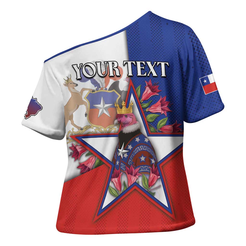 Personalized Chile Cross Shoulder Shirt Andean Condor With Chilean Bellflower - Wonder Print Shop