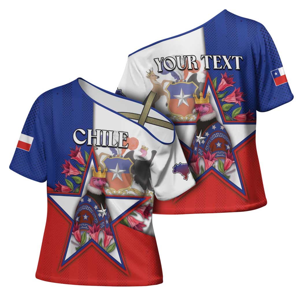 Personalized Chile Cross Shoulder Shirt Andean Condor With Chilean Bellflower - Wonder Print Shop