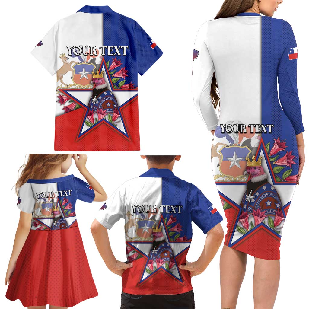 Personalized Chile Family Matching Long Sleeve Bodycon Dress and Hawaiian Shirt Andean Condor With Chilean Bellflower - Wonder Print Shop
