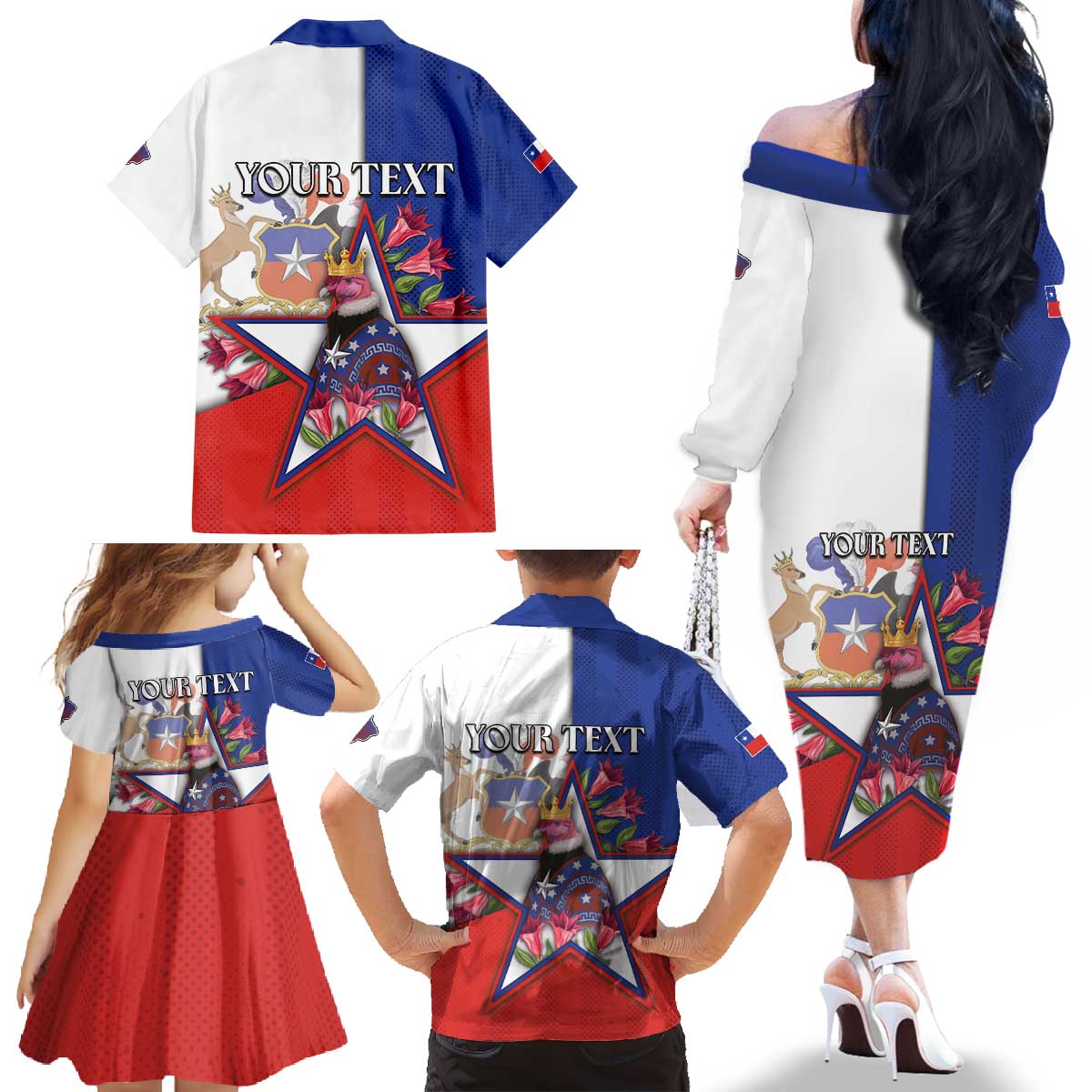 Personalized Chile Family Matching Off The Shoulder Long Sleeve Dress and Hawaiian Shirt Andean Condor With Chilean Bellflower - Wonder Print Shop