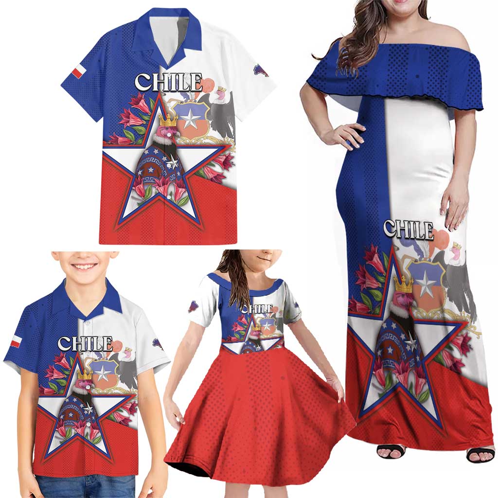Personalized Chile Family Matching Off Shoulder Maxi Dress and Hawaiian Shirt Andean Condor With Chilean Bellflower - Wonder Print Shop