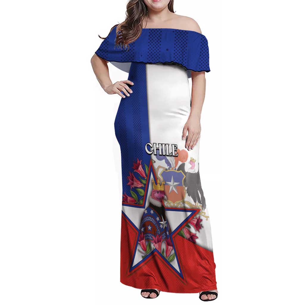 Personalized Chile Family Matching Off Shoulder Maxi Dress and Hawaiian Shirt Andean Condor With Chilean Bellflower - Wonder Print Shop