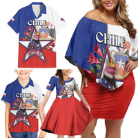 Personalized Chile Family Matching Off Shoulder Short Dress and Hawaiian Shirt Andean Condor With Chilean Bellflower - Wonder Print Shop