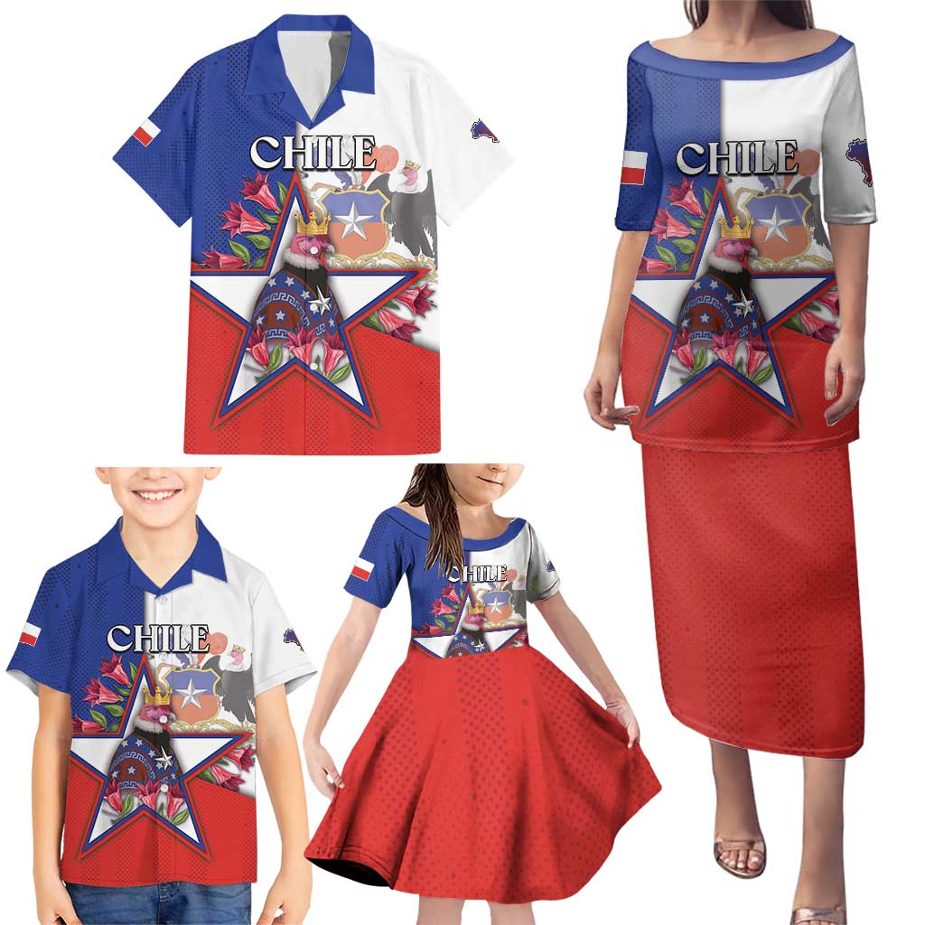 Personalized Chile Family Matching Puletasi and Hawaiian Shirt Andean Condor With Chilean Bellflower - Wonder Print Shop