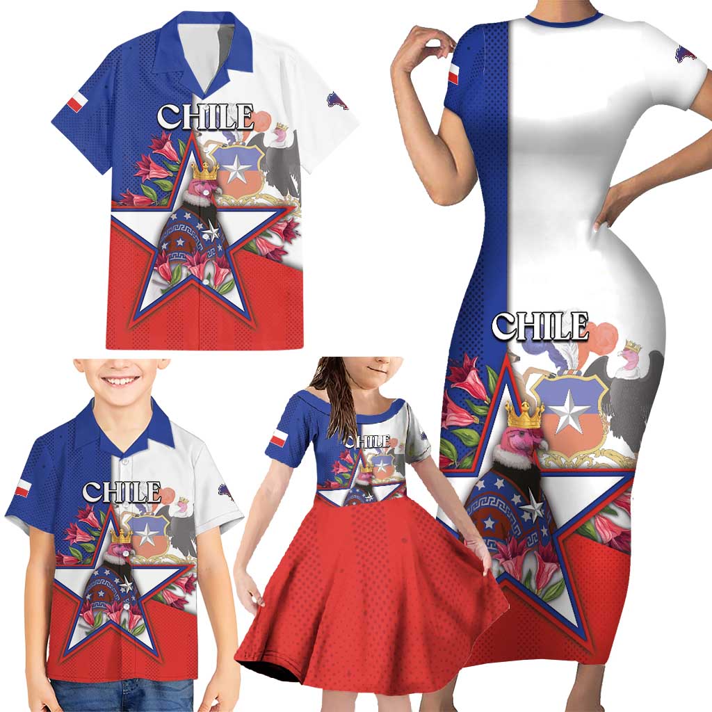 Personalized Chile Family Matching Short Sleeve Bodycon Dress and Hawaiian Shirt Andean Condor With Chilean Bellflower - Wonder Print Shop