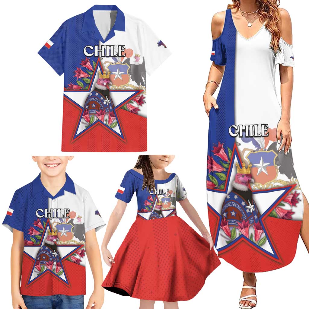 Personalized Chile Family Matching Summer Maxi Dress and Hawaiian Shirt Andean Condor With Chilean Bellflower - Wonder Print Shop