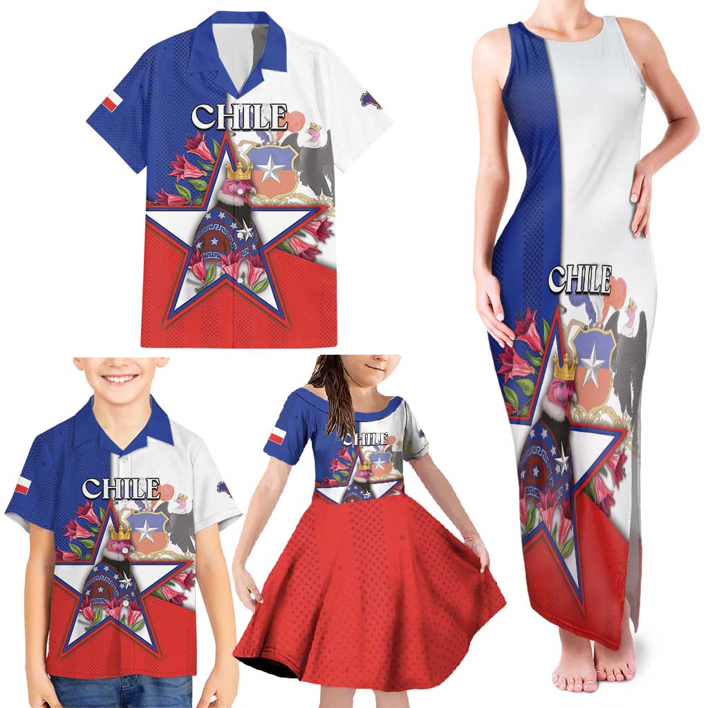 Personalized Chile Family Matching Tank Maxi Dress and Hawaiian Shirt Andean Condor With Chilean Bellflower - Wonder Print Shop