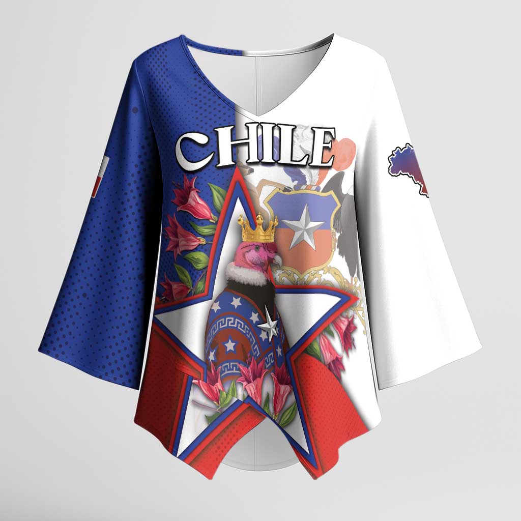 Personalized Chile Kimono Sleeve Blouse Andean Condor With Chilean Bellflower - Wonder Print Shop