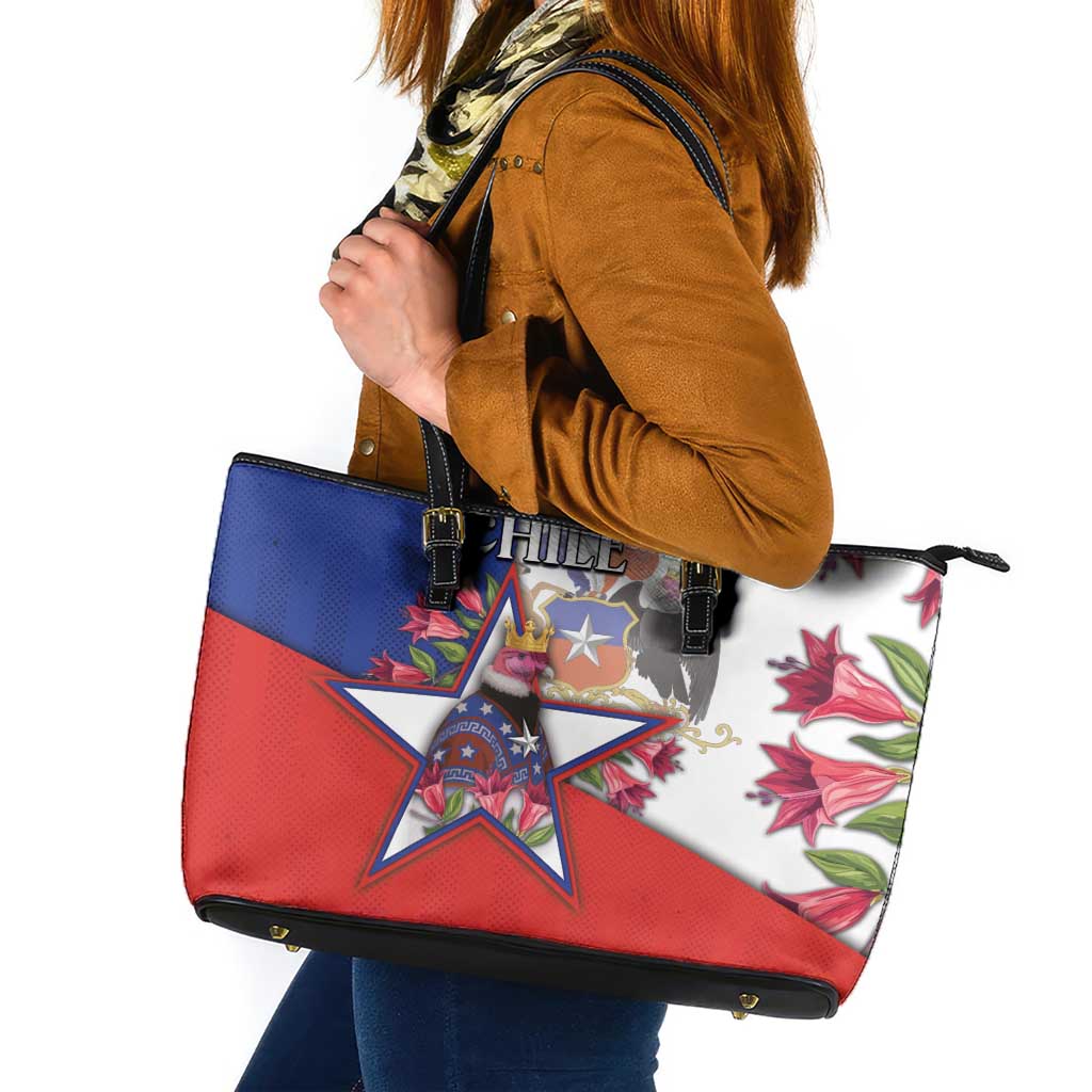 Chile Leather Tote Bag Andean Condor With Chilean Bellflower - Wonder Print Shop