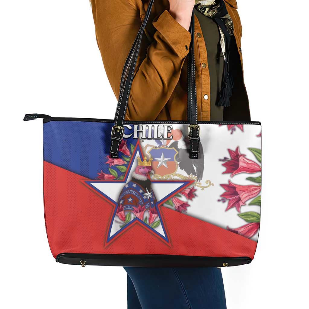 Chile Leather Tote Bag Andean Condor With Chilean Bellflower - Wonder Print Shop