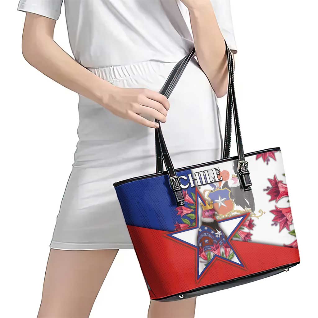Chile Leather Tote Bag Andean Condor With Chilean Bellflower - Wonder Print Shop