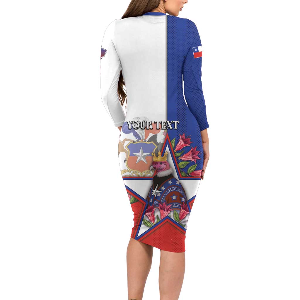 Personalized Chile Long Sleeve Bodycon Dress Andean Condor With Chilean Bellflower - Wonder Print Shop