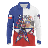 Personalized Chile Long Sleeve Polo Shirt Andean Condor With Chilean Bellflower - Wonder Print Shop