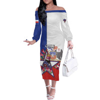 Personalized Chile Off The Shoulder Long Sleeve Dress Andean Condor With Chilean Bellflower - Wonder Print Shop