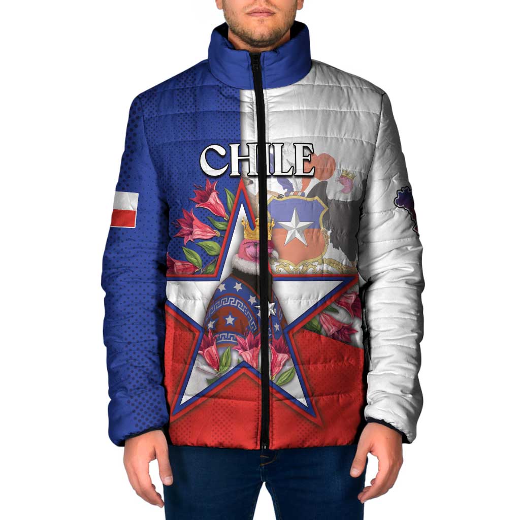 Personalized Chile Padded Jacket Andean Condor With Chilean Bellflower - Wonder Print Shop