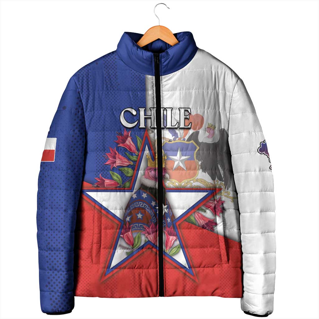 Personalized Chile Padded Jacket Andean Condor With Chilean Bellflower - Wonder Print Shop