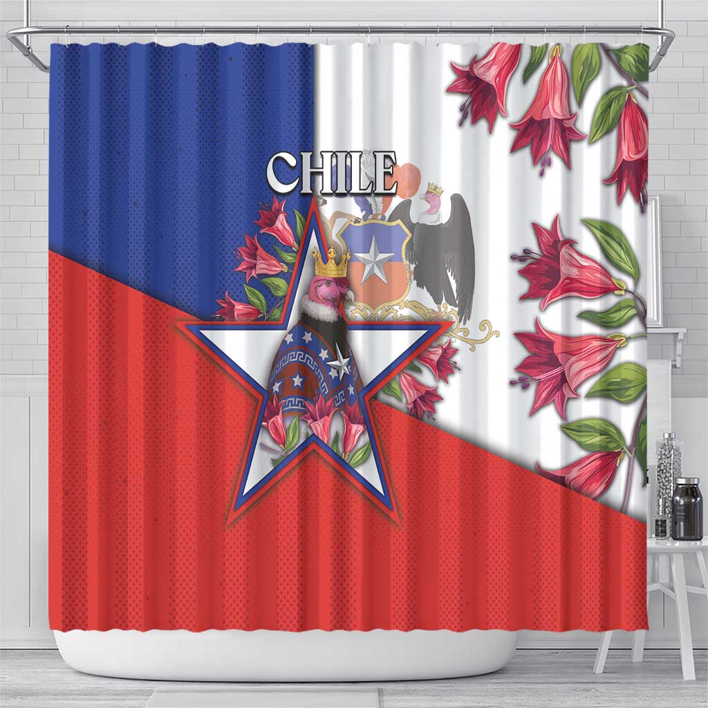 Chile Shower Curtain Andean Condor With Chilean Bellflower - Wonder Print Shop