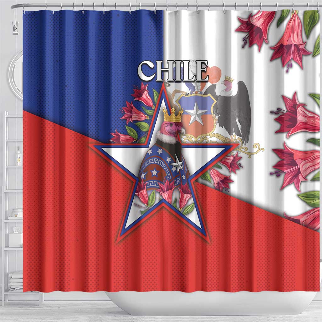 Chile Shower Curtain Andean Condor With Chilean Bellflower - Wonder Print Shop