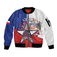 Personalized Chile Sleeve Zip Bomber Jacket Andean Condor With Chilean Bellflower - Wonder Print Shop