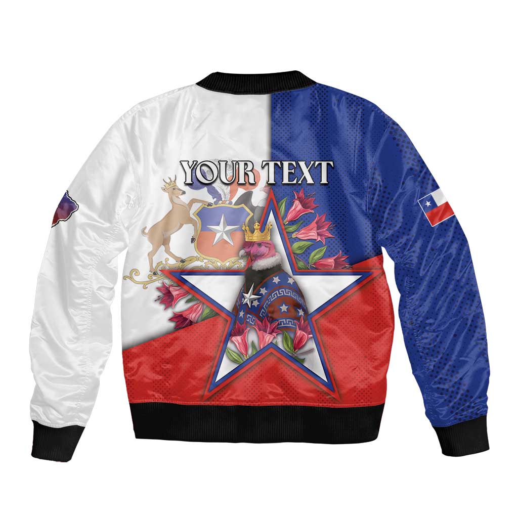 Personalized Chile Sleeve Zip Bomber Jacket Andean Condor With Chilean Bellflower - Wonder Print Shop