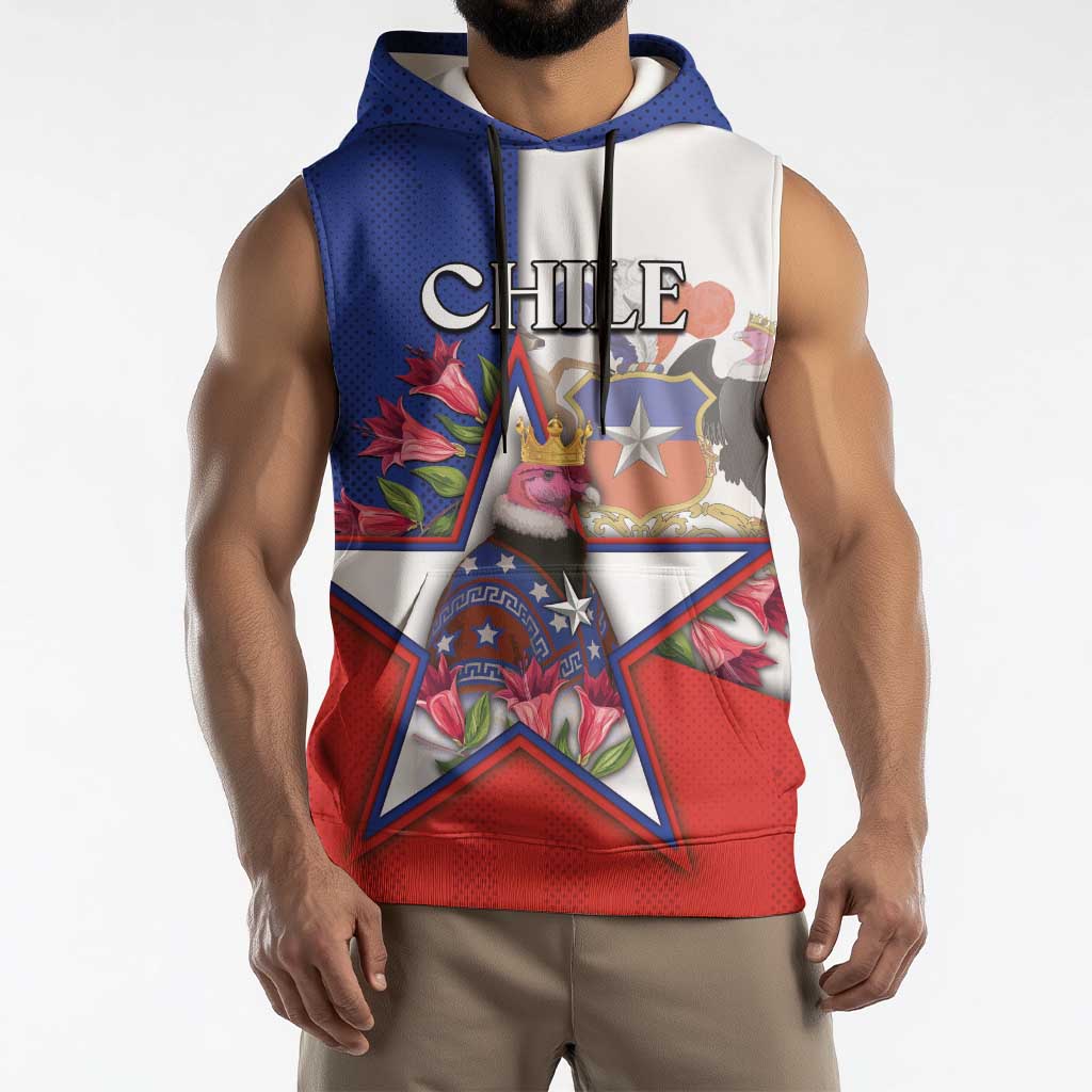 Personalized Chile Sleeveless Hoodie Andean Condor With Chilean Bellflower - Wonder Print Shop