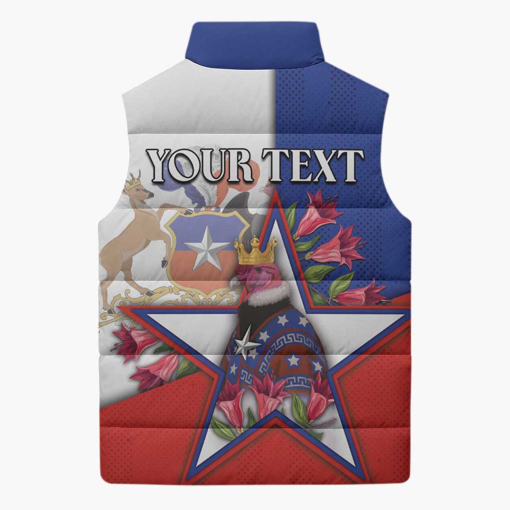 Personalized Chile Sleeveless Puffer Jacket Andean Condor With Chilean Bellflower - Wonder Print Shop