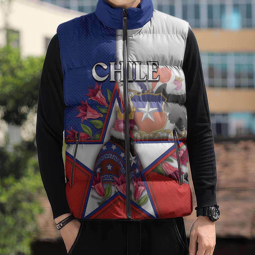 Personalized Chile Sleeveless Puffer Jacket Andean Condor With Chilean Bellflower - Wonder Print Shop