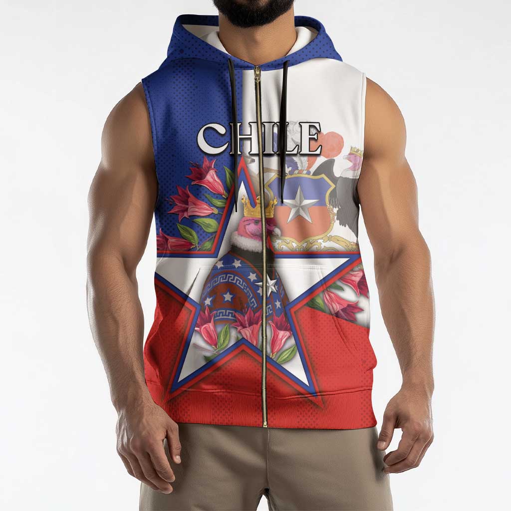 Personalized Chile Sleeveless Zip Hoodie Andean Condor With Chilean Bellflower - Wonder Print Shop
