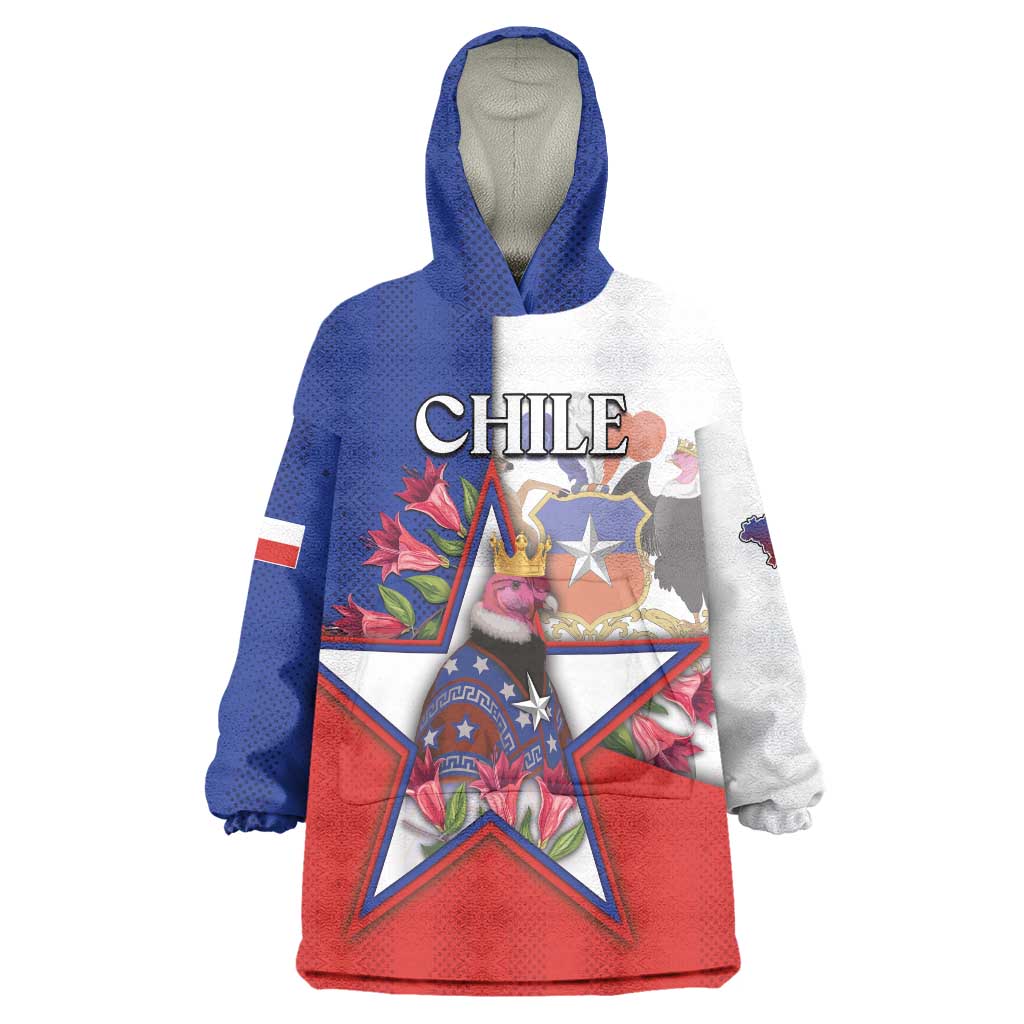 Personalized Chile Wearable Blanket Hoodie Andean Condor With Chilean Bellflower - Wonder Print Shop