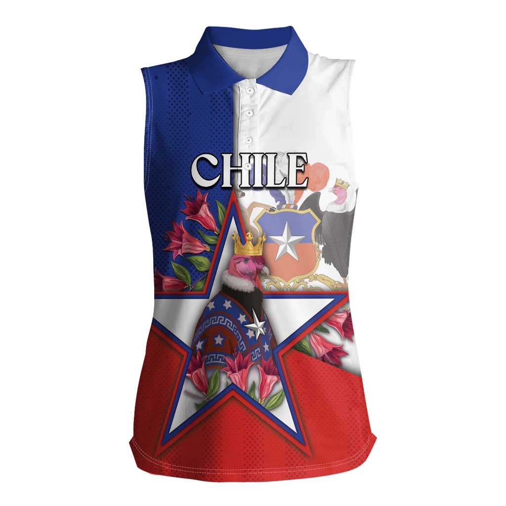 Personalized Chile Women Sleeveless Polo Shirt Andean Condor With Chilean Bellflower - Wonder Print Shop