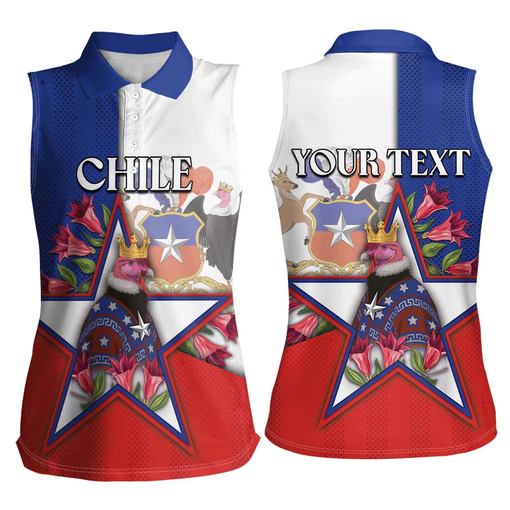 Personalized Chile Women Sleeveless Polo Shirt Andean Condor With Chilean Bellflower - Wonder Print Shop