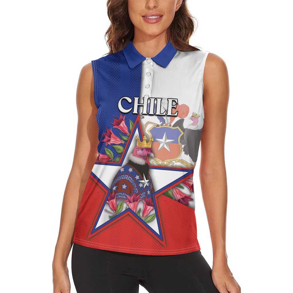 Personalized Chile Women Sleeveless Polo Shirt Andean Condor With Chilean Bellflower - Wonder Print Shop