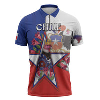 Personalized Chile Zipper Polo Shirt Andean Condor With Chilean Bellflower - Wonder Print Shop