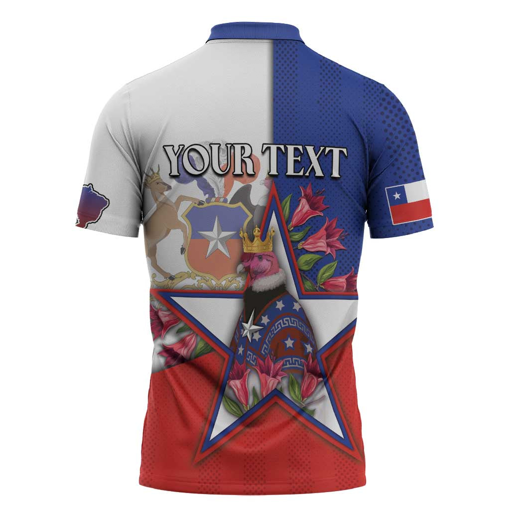 Personalized Chile Zipper Polo Shirt Andean Condor With Chilean Bellflower - Wonder Print Shop