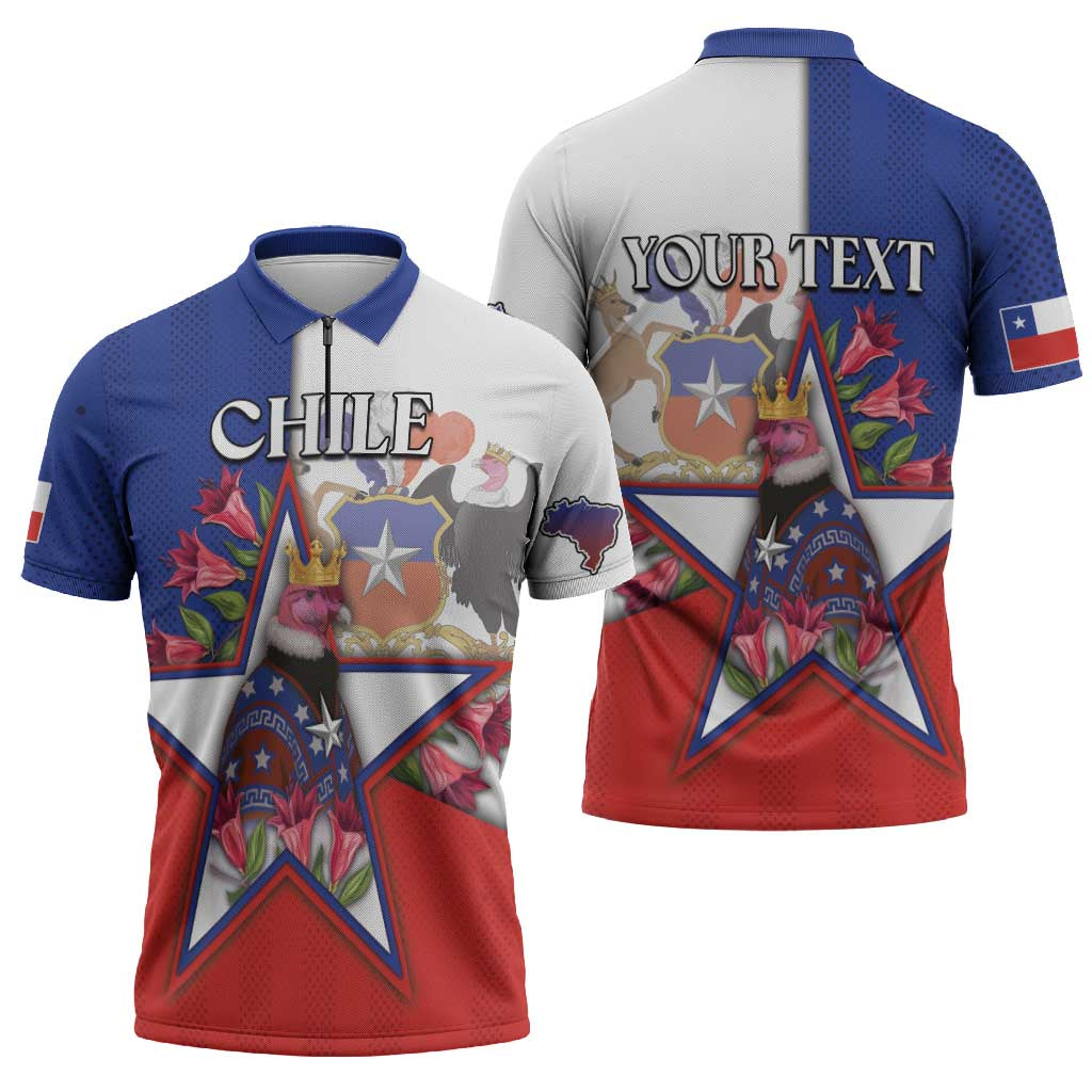 Personalized Chile Zipper Polo Shirt Andean Condor With Chilean Bellflower - Wonder Print Shop